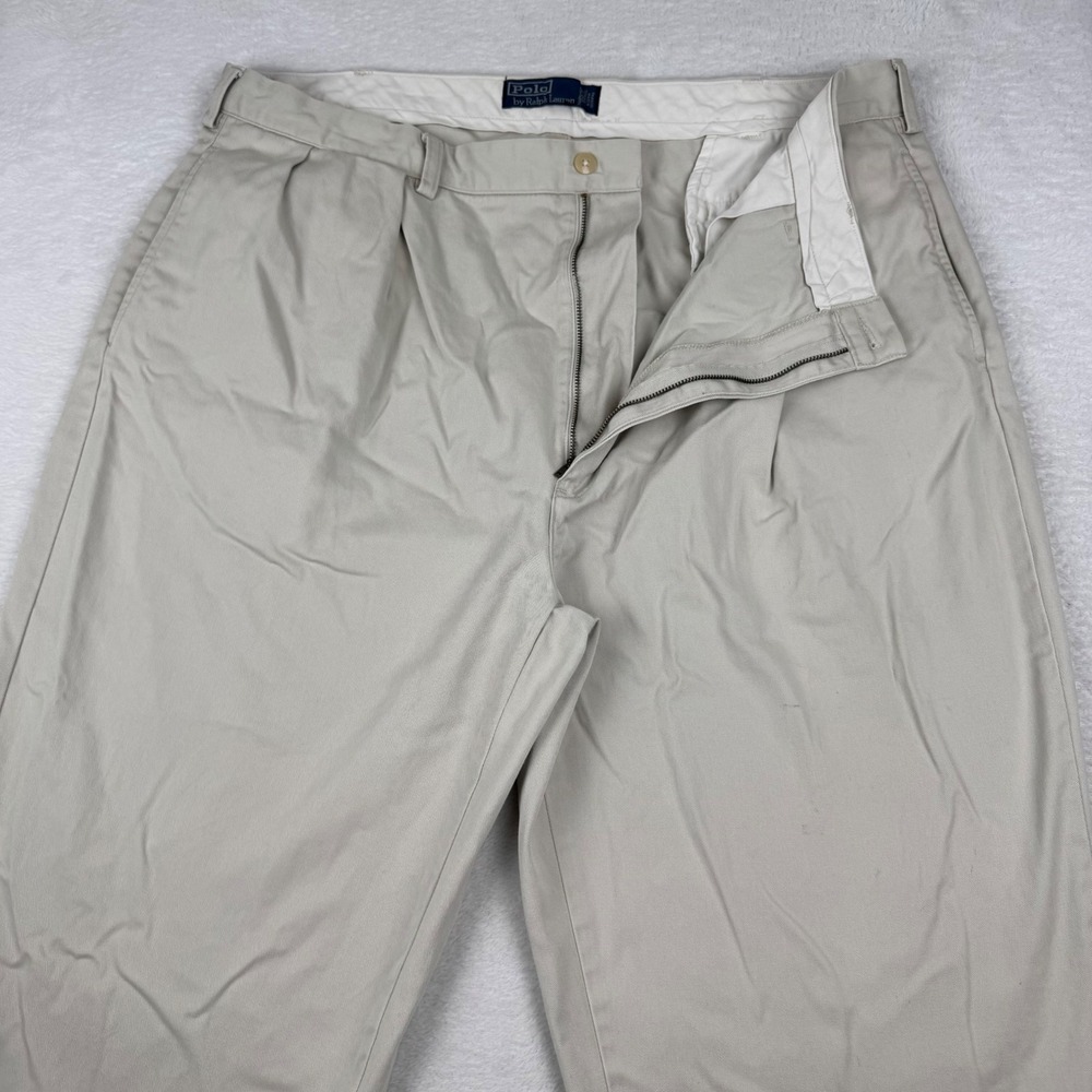Polo Ralph Lauren Classic Chino Pants Mens 42/32 Tan Pleated Cotton Khakis